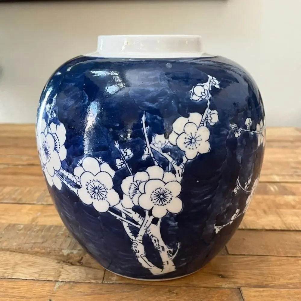 Chinese Porcelain Ginger Jar Blue White Prunus Blossoms 8